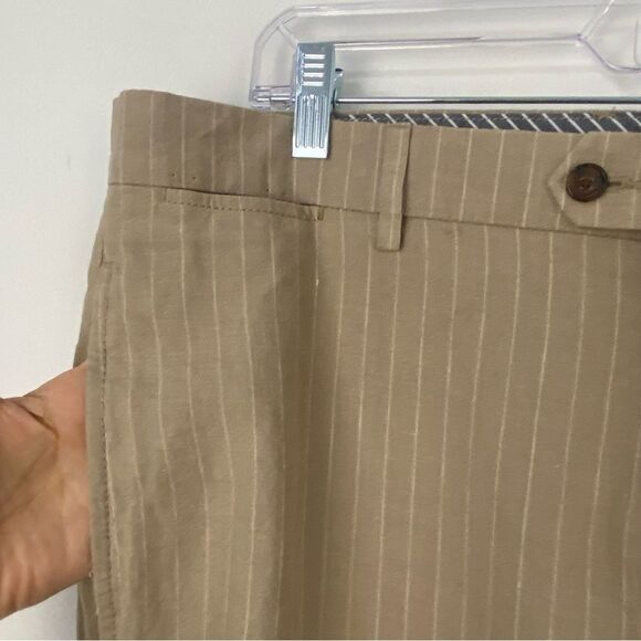 Cremieux Tan Linen Pin Striped Trousers Quiet Luxury Old Money Mafia Mens 40 - Picture 12 of 13